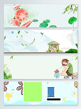 清新手绘西瓜卡通banner背景