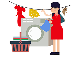 做家务洗衣服晾衣服矢量图