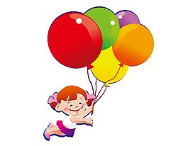 扁平化开心玩气球的小女孩
