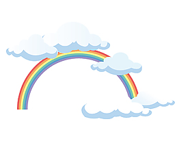 拱形彩虹桥与云朵矢量图