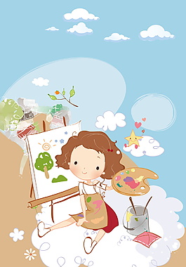 卡通女孩绘画背景素材