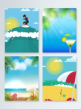 蓝色卡通清凉冰爽一夏广告背景