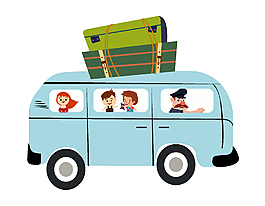 矢量手绘旅行大巴车