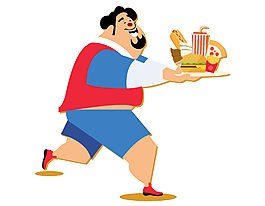 吃速食的卡通肥胖男孩