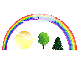 手绘空中的彩虹与树木