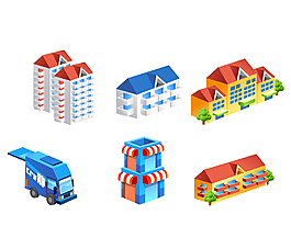 城市建筑小区房子与汽车