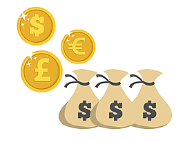 卡通金币钱币钱袋元素