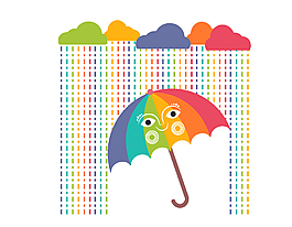 矢量创意下雨彩色雨伞