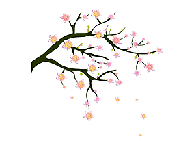 矢量手绘树枝上的梅花