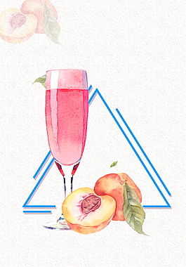 彩绘粉凝桃子果汁冷饮三角形背景素材