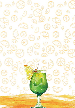 彩绘柠檬绿色冷饮广告背景素材