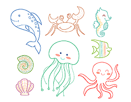 手绘简笔画海洋生物元素