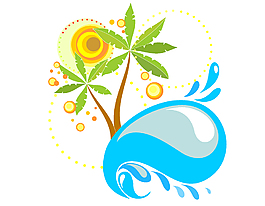 简约蓝色海浪与椰子树