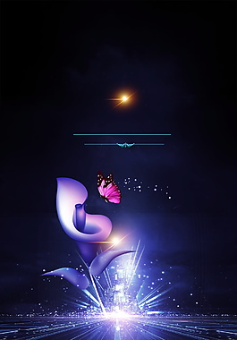 浪漫紫色花朵蝴蝶广告背景