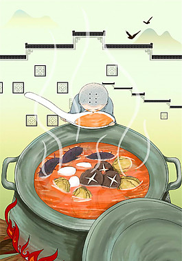 中国风鲜菇浓汤美食背景素材