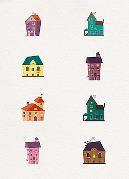 彩色手绘房子矢量图标元素