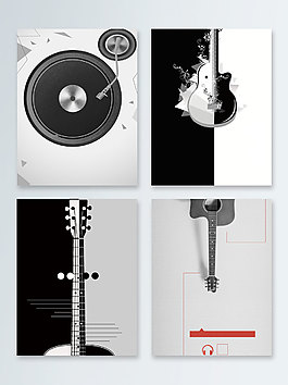 黑白大气拼接乐器广告背景图