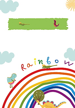 手绘彩虹可爱动物英文夏令营背景素材