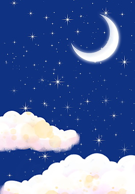 闪光星星白云弯月仲夏之夜背景素材