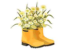 矢量黄色雨靴花朵元素