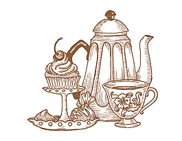 手绘水壶茶杯元素
