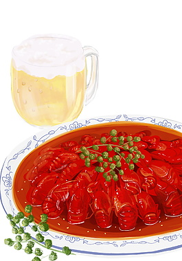 香辣美味手绘小龙虾装饰元素