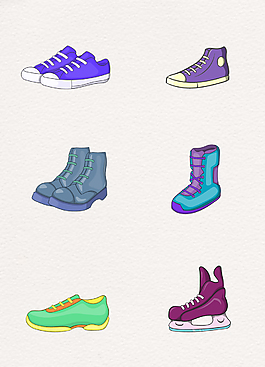 彩色手绘各种鞋子矢量设计元素