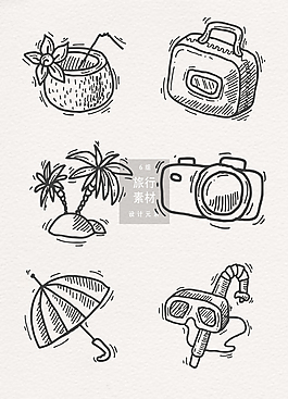 手绘线性旅行旅游素材