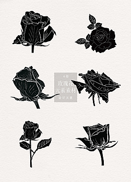 黑色的玫瑰花元素素材