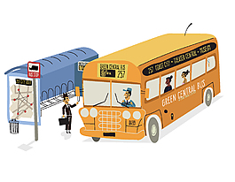 卡通黄色公交车站牌元素