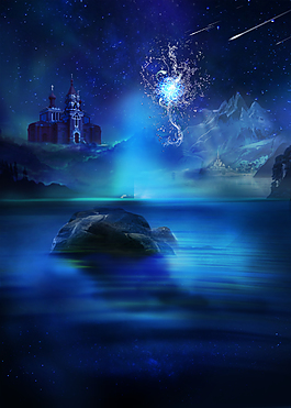 梦幻蓝色城堡背景素材