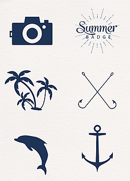 简约夏日蓝色沙滩旅行图标素材