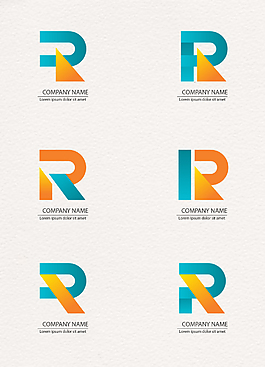 6款彩色字母R商务标志矢量图