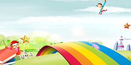 鲜艳彩虹桥卡通幼儿园招生背景素材