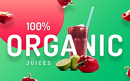 绿色多彩水果汁促销海报模板设计
