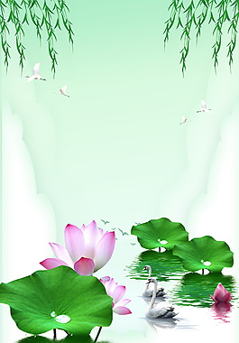 清新柳叶荷塘大暑背景素材