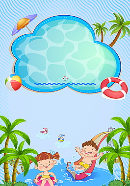 卡通孩子滑滑梯水上乐园背景素材