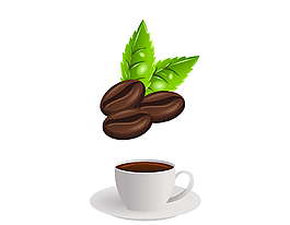 一杯咖啡和咖啡豆装饰图