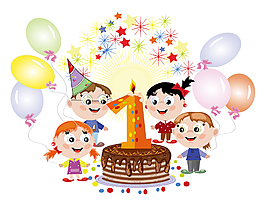 手绘卡通孩子过生日元素