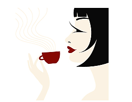 手绘美女喝茶元素