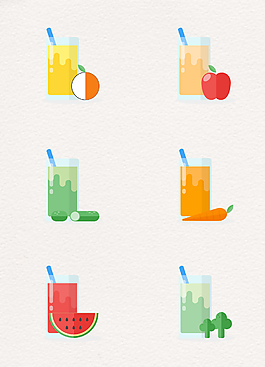 彩绘蔬果和果汁矢量图