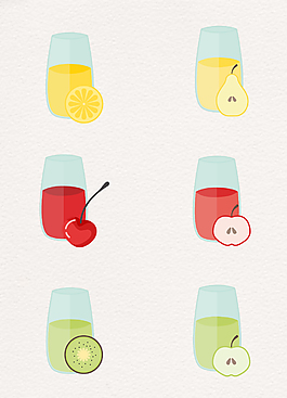 扁平化6款水果和果汁矢量图