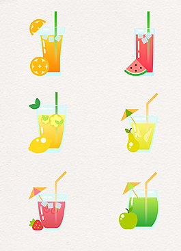 6杯卡通冰镇果汁饮料设计元素