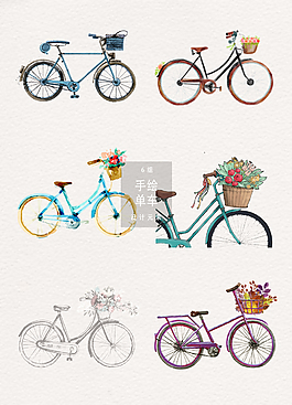 文艺手绘自行车素材