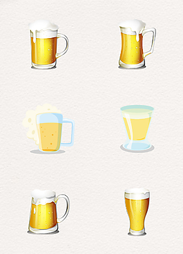 6款黄色手绘啤酒矢量素材