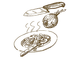 手绘黑白刀与食物