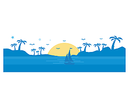 卡通小清新夕阳大海元素