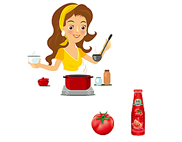 卡通妈妈用番茄酱做饭矢量元素