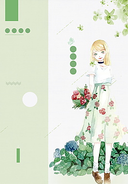 手绘清新黄发少女广告背景