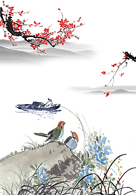 中国风山水意境装饰画背景